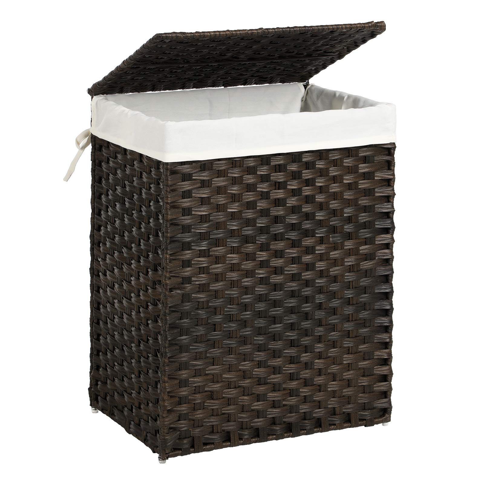 SONGMICS Laundry Hamper with Lid, 23.8 Gallon (90 L) Synthetic Rattan Clothes Laundry Basket with Lid and Handles, Foldable, Rem