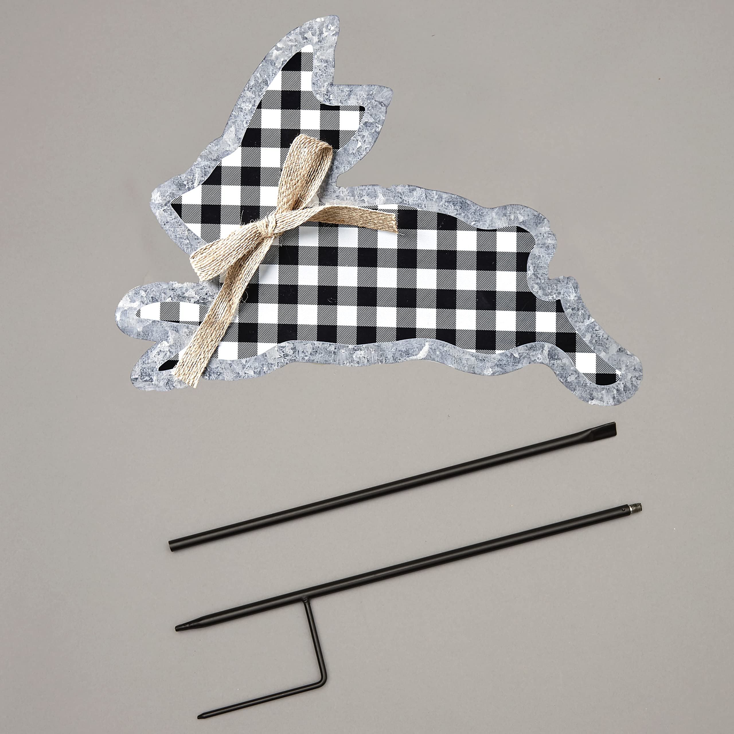 Galvanized Gingham Bunny Stakes - Running