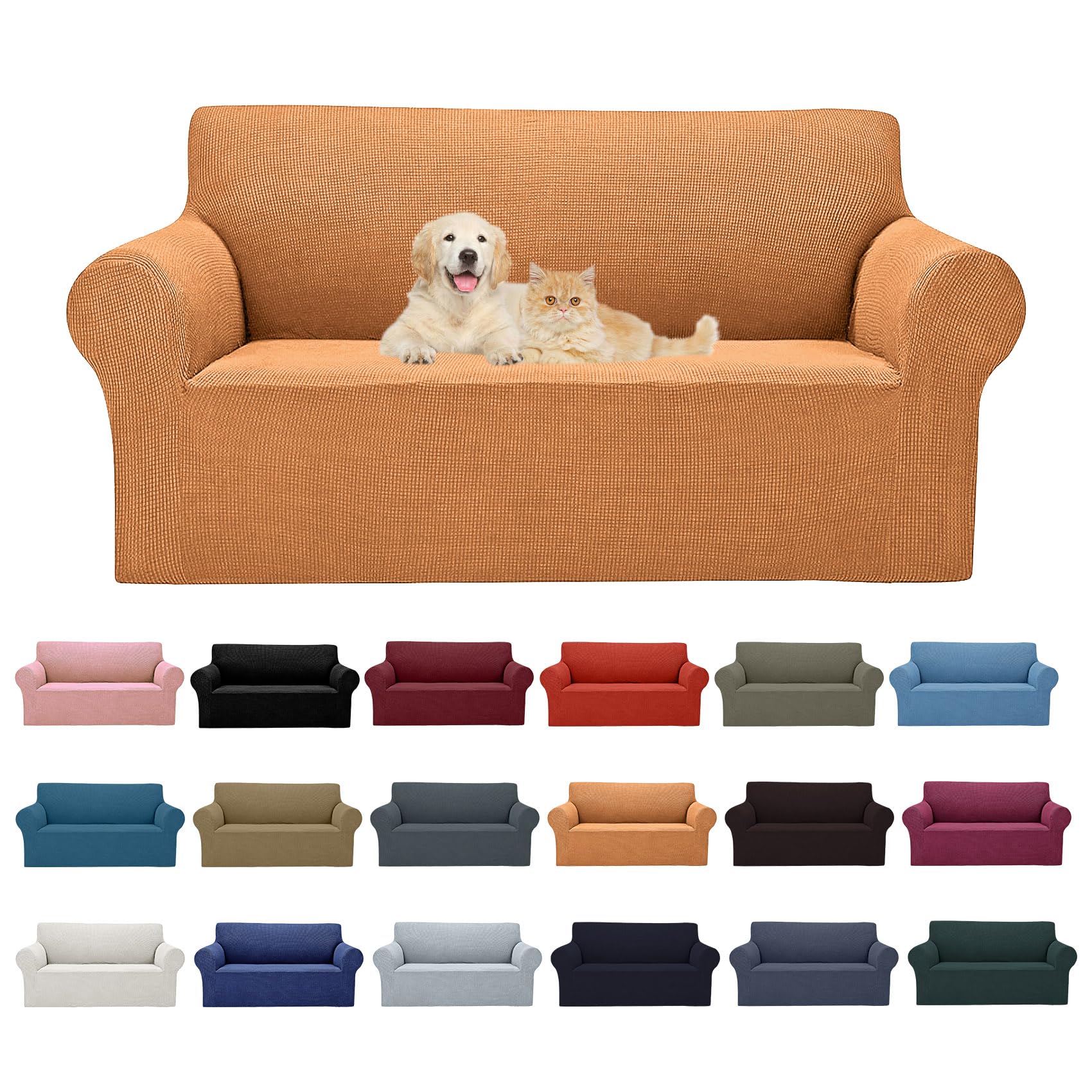 2025 New Stretch Loveseat Sofa Slipcovers Couch Cover For 2 Cushion Furniture Protector Sofa Covers With Elastic Bottom Jacquard Fabric Small Checks For Pets, Kids - Golden