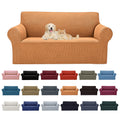 2025 New Stretch Loveseat Sofa Slipcovers Couch Cover For 2 Cushion Furniture Protector Sofa Covers With Elastic Bottom Jacquard Fabric Small Checks For Pets, Kids - Golden