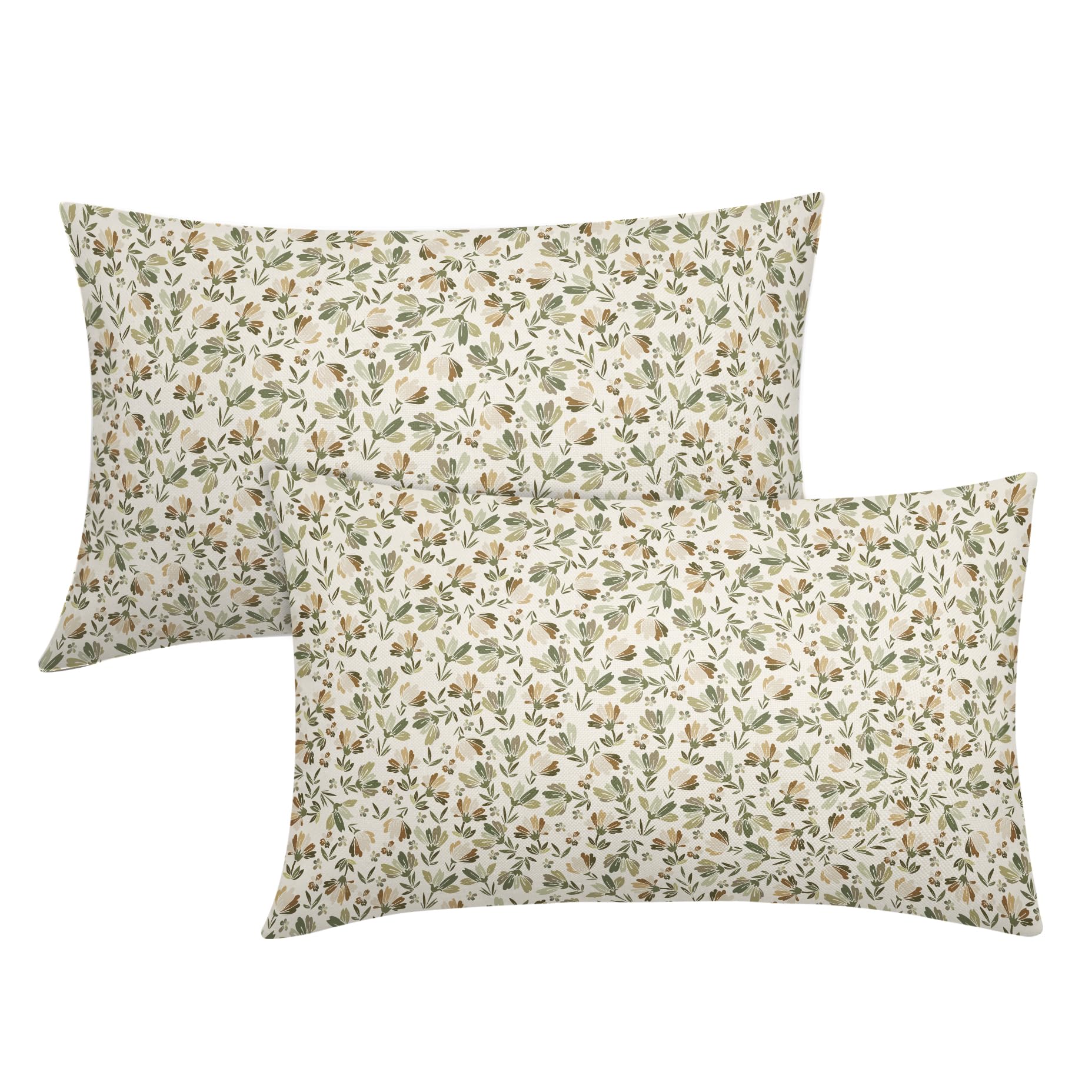 Spring Daisy Floral Lumbar Pillow Covers 12X20 In Sage Green Brown Beige Vintage Flowers Rectangle Pillow Cases Set Of 2 Block P