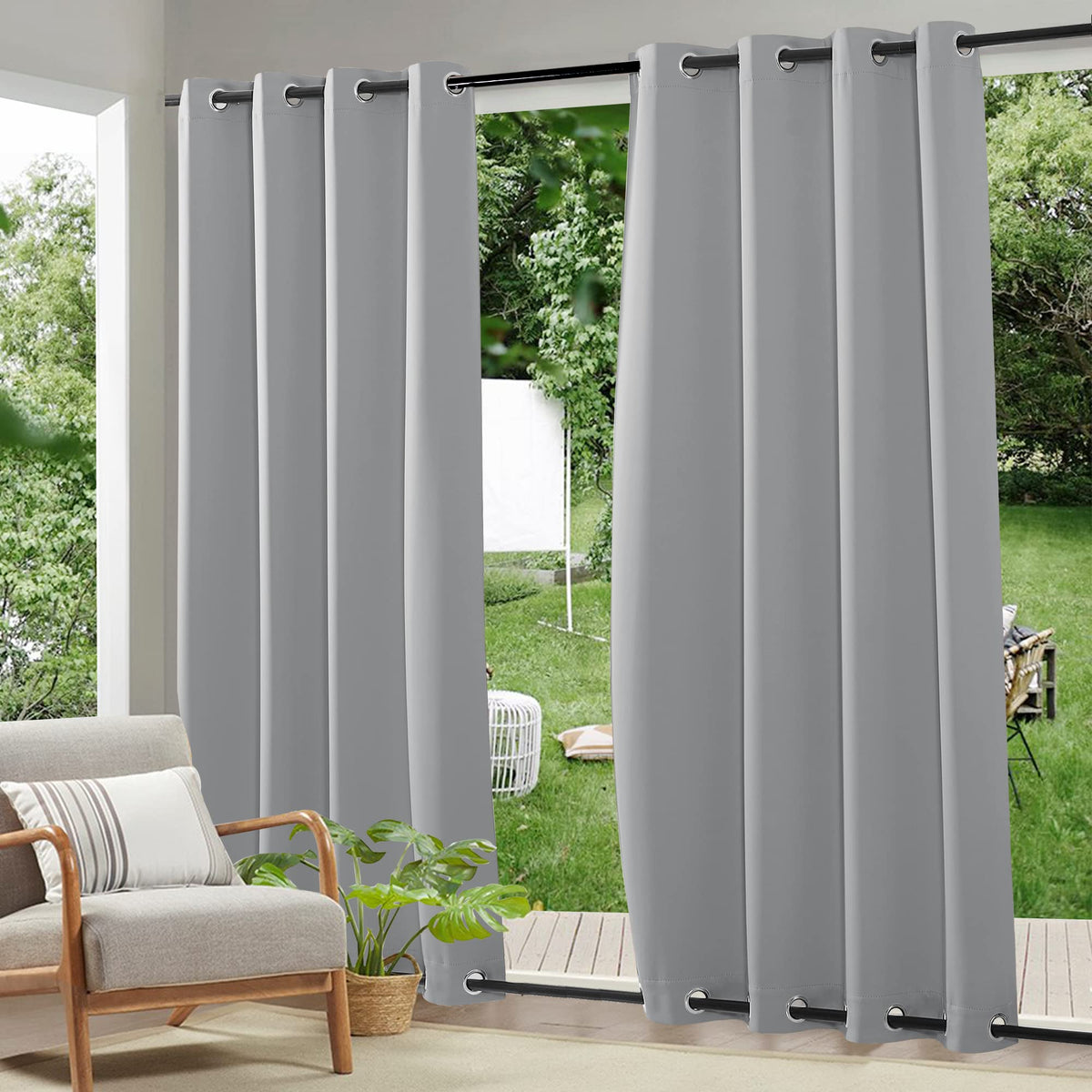 Ryb Home 2 Panels Windproof Outdoor Curtains For Patio, Weighted Heavy Duty Panels Waterproof Drapes Thermal Insulated Blackout