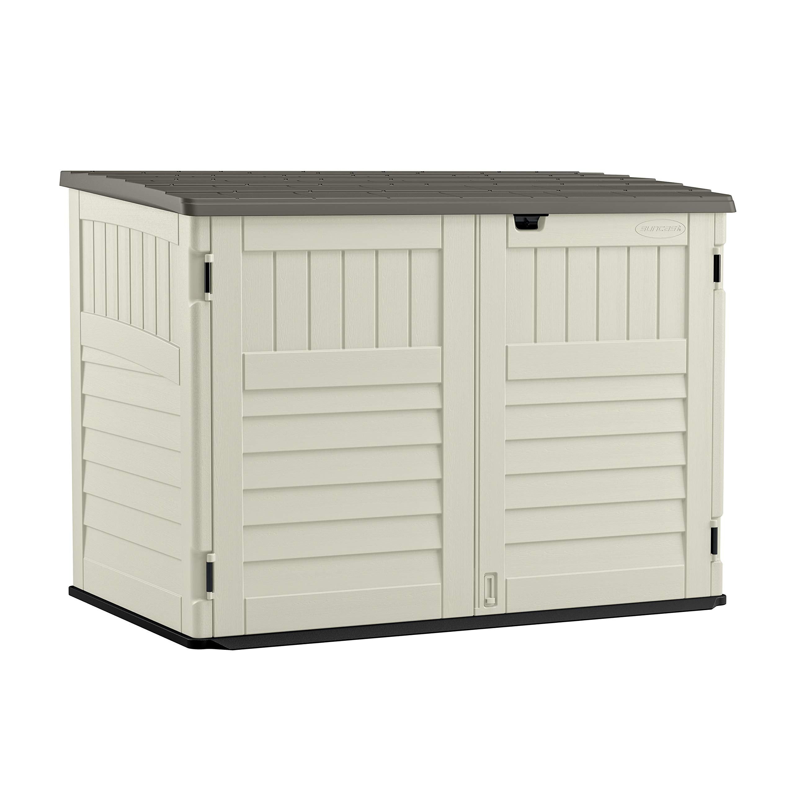 Suncast 5.9 Ft. X 3.7 Ft Horizontal Stow-Away Storage Shed - Natural Wood-Like Outdoor Storage For Trash Cans And Yard Tools - A