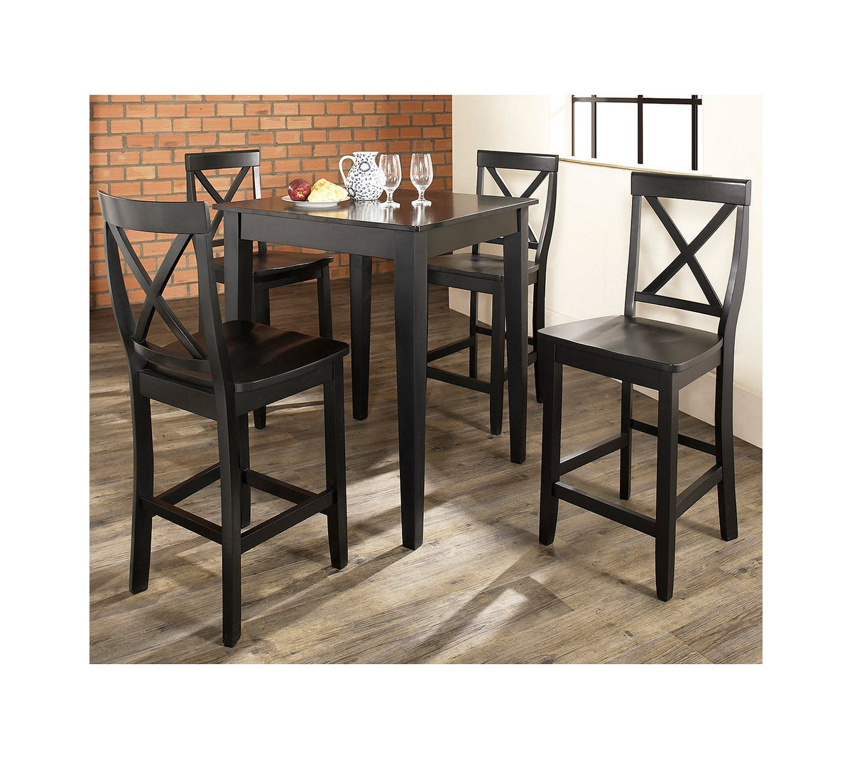 Crosley Furniture 5-pc. Pub Dining Set with Tapered Leg & X-Back Stools Black