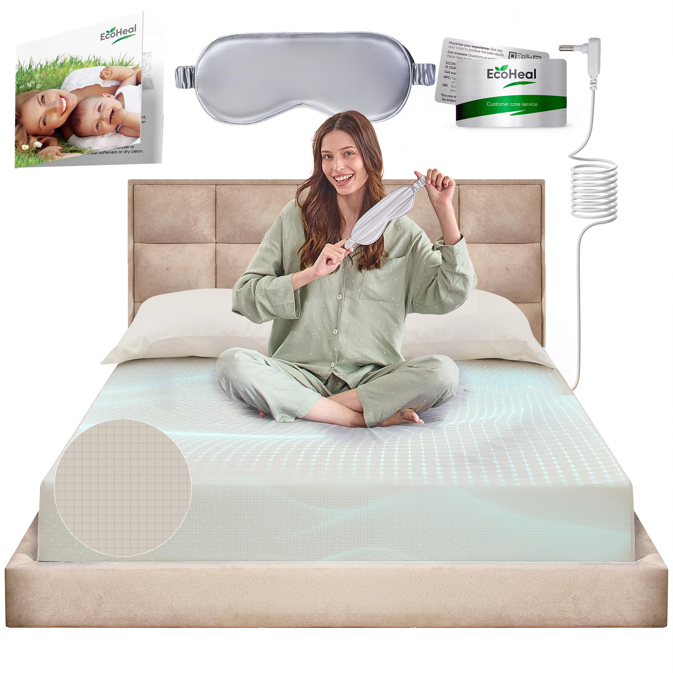 Earth Grounding Fitted Sheet Queen Size With 12% Silver Fiber & 4% Silk & 84% Organic Cotton - Beige - Soft Earth Grounding Well