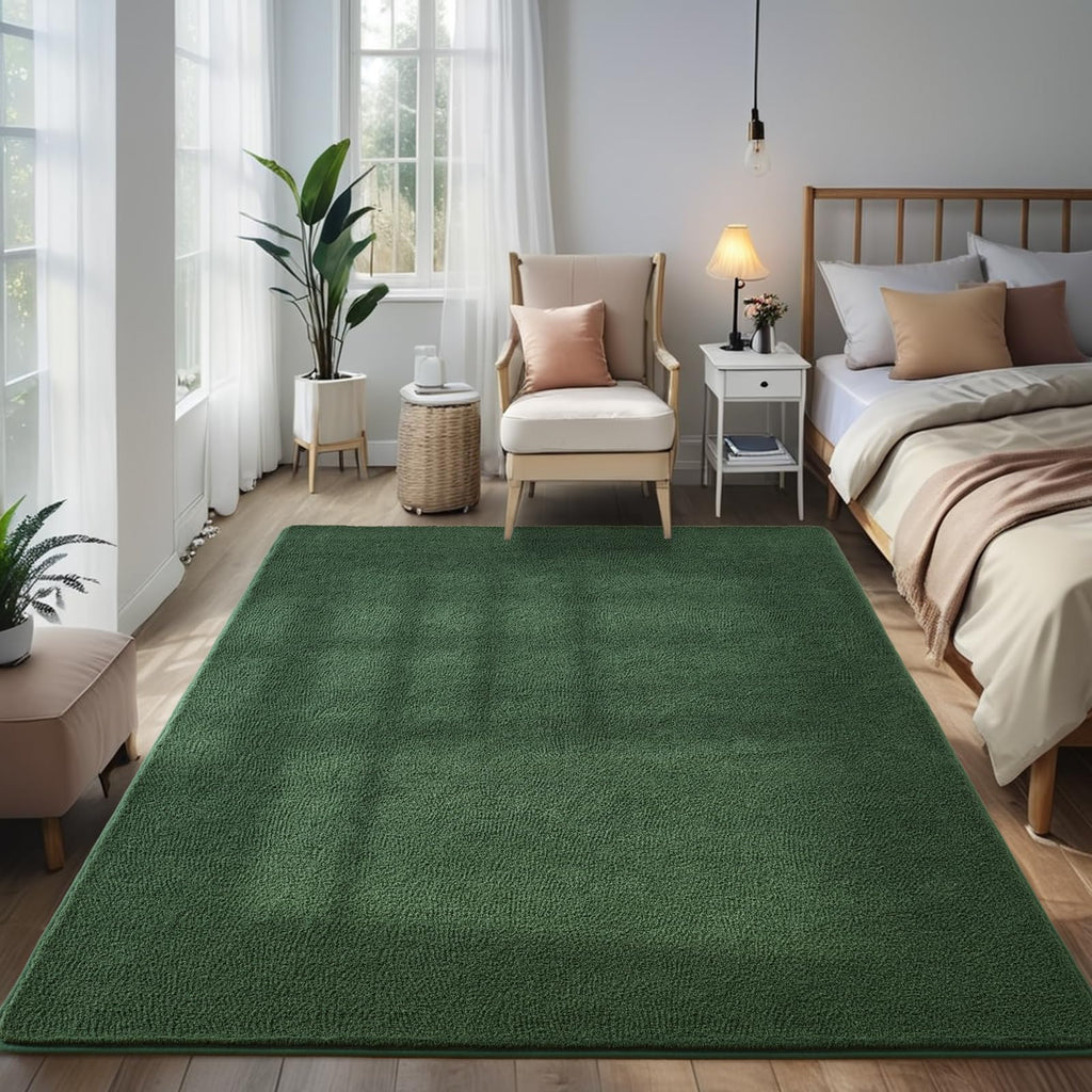Larhom Large Modern Area Rugs For Bedroom Living Room, 5X7 Feet Dark Green Rug, Thickened Memory-Foam Indoor Carpets, Minimalist