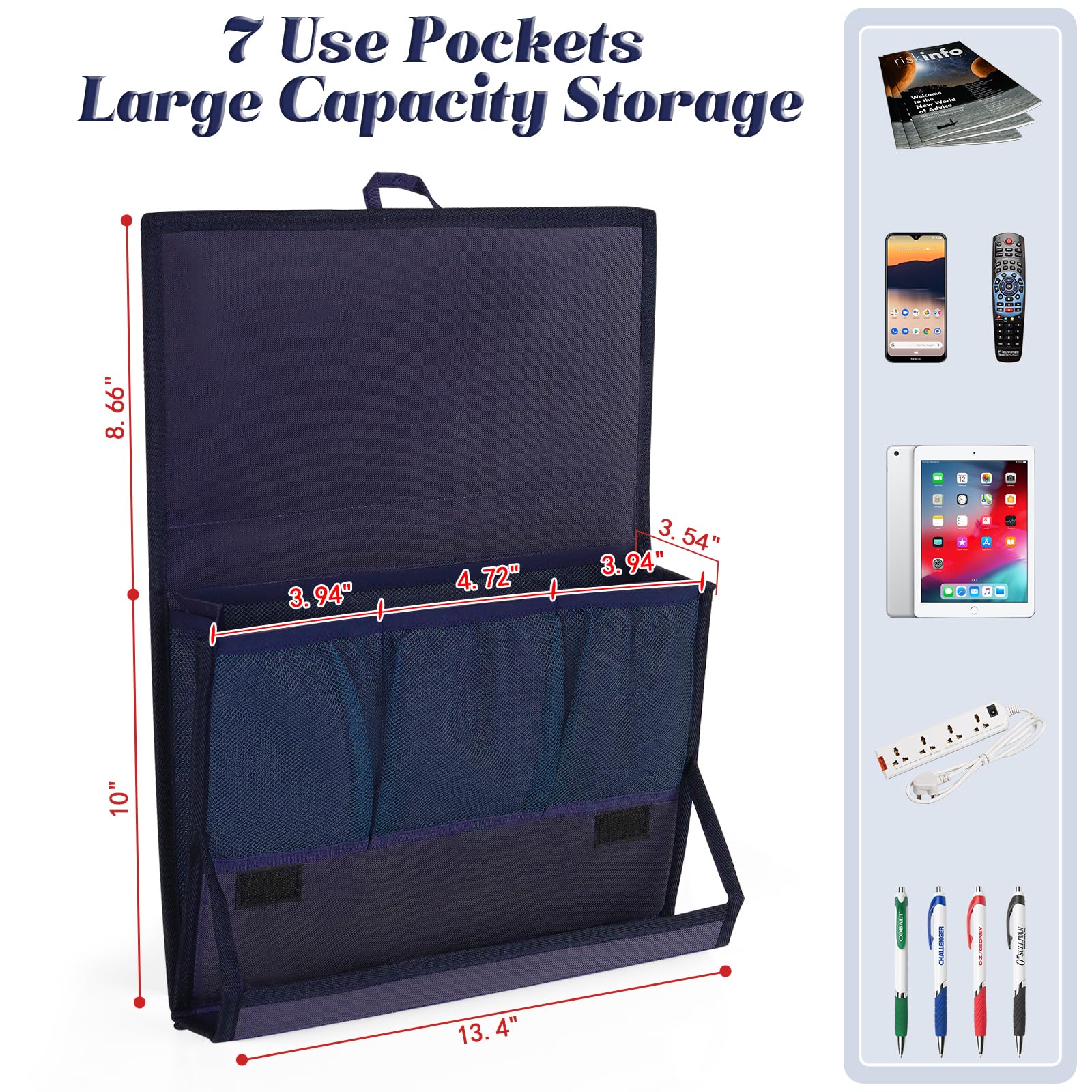Retyion Bedside Storage Organizer With Power Strip Holder And Adjustable Straps Bed Hanging Bag For Home Bunk Bed Dorm Sofa (Nav