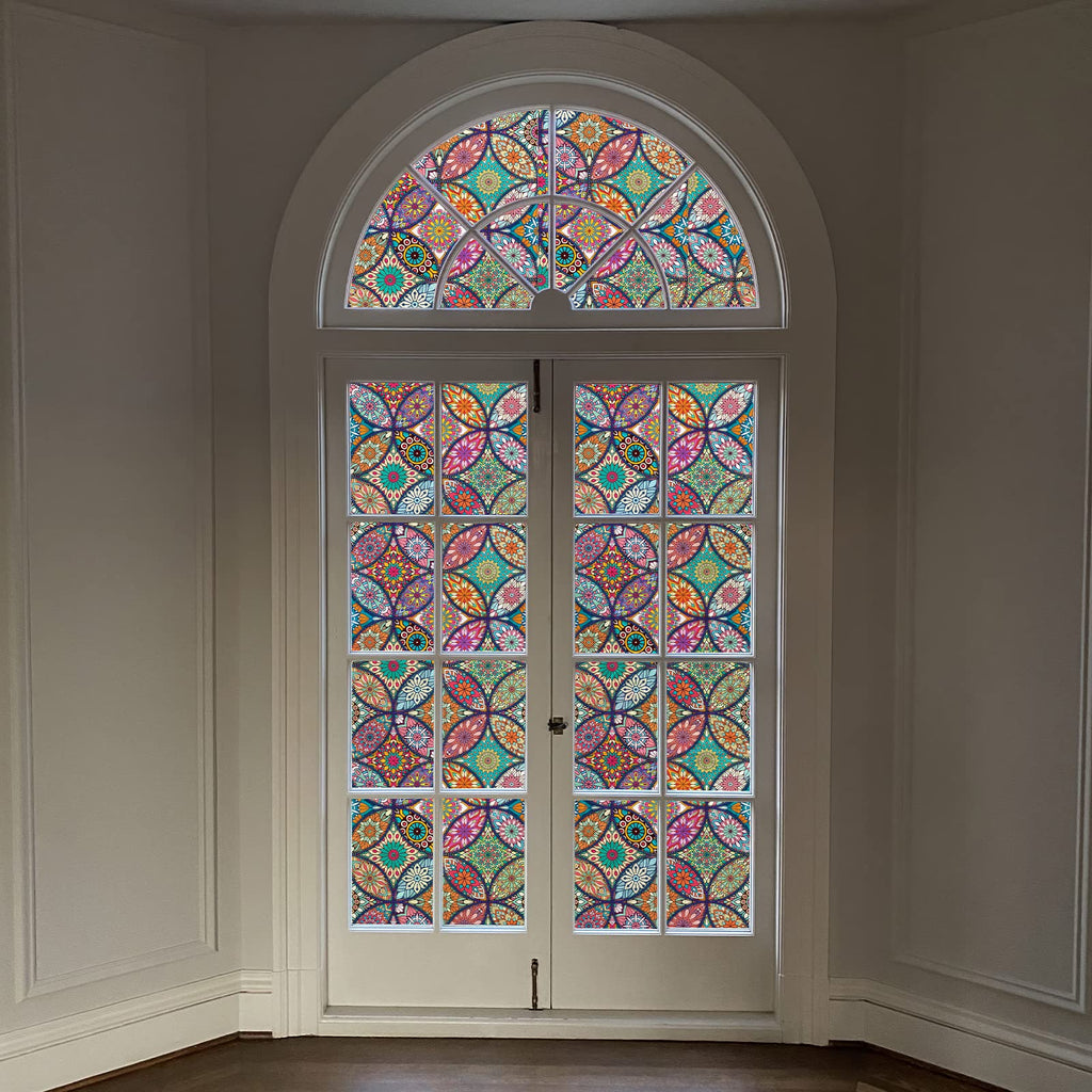 Jiffdiff Stained Glass Window Film Privacy Decorative Tinting Film For Home Frosted Bathroom Window Coverings Static Cling Non-A