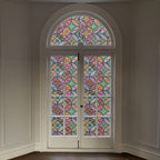 Jiffdiff Stained Glass Window Film Privacy Decorative Tinting Film For Home Frosted Bathroom Window Coverings Static Cling Non-A