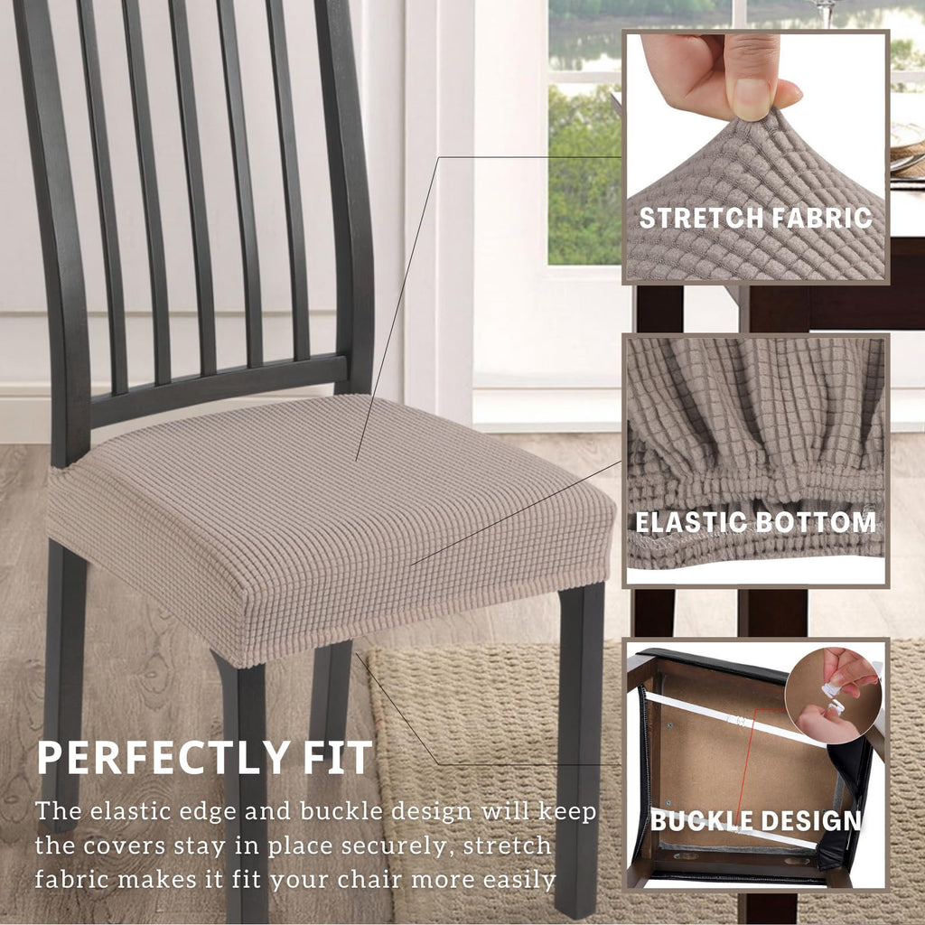 Searchi Stretch Dining Chair Seat Covers Set Of 4, Soft Removable Washable Seat Covers For Dining Chairs, Dining Room Seat Cover Protector (Rear-Covered, Waffle Jacquard Taupe)