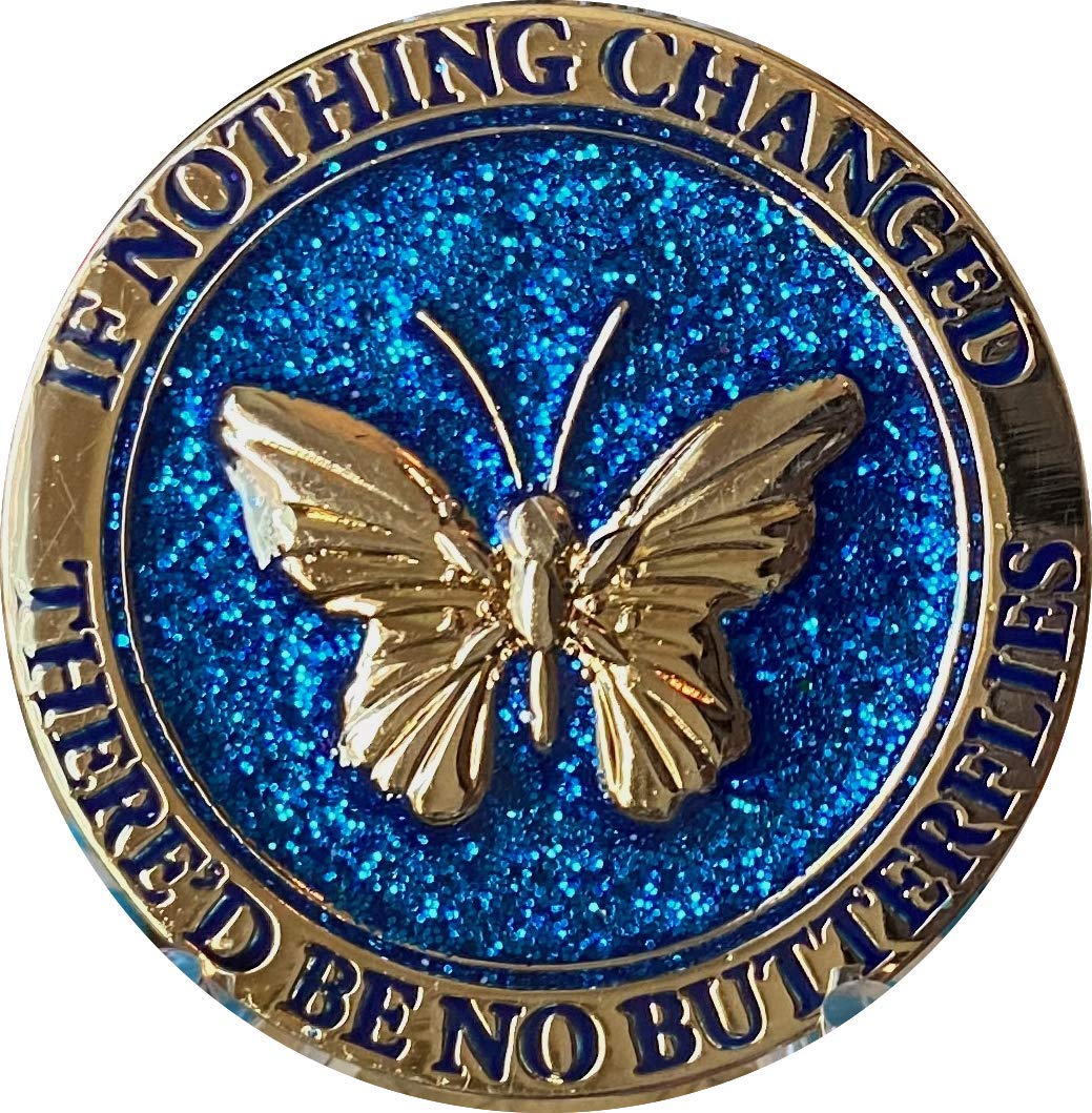 If Nothing Changed There'D Be No Butterflies Reflex Blue Glitter Gold Plated Medallion Butterfly Chip