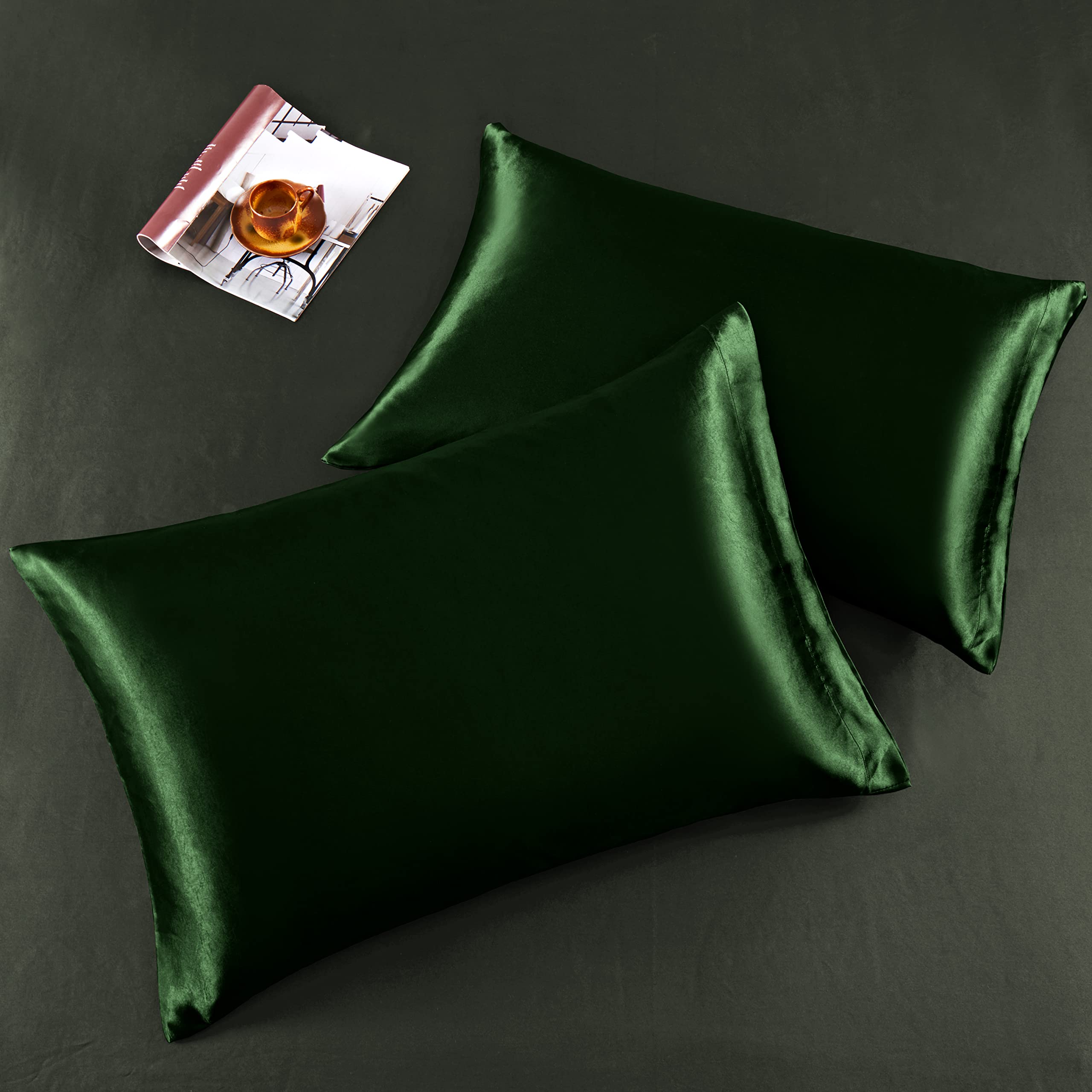 Horbaunal 6 Piece Satin Sheet Set Full Size Luxury Silky & Soft Emerald Green Satin Full Bed Sheet Set With 16'' Deep Pocket, 1