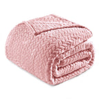 Exclusivo Mezcla Pink Fleece Twin Size Blanket For Bed, 90X66 Inches Soft Cozy 3D Decorative Jacquard Flannel Blankets, Lightwei