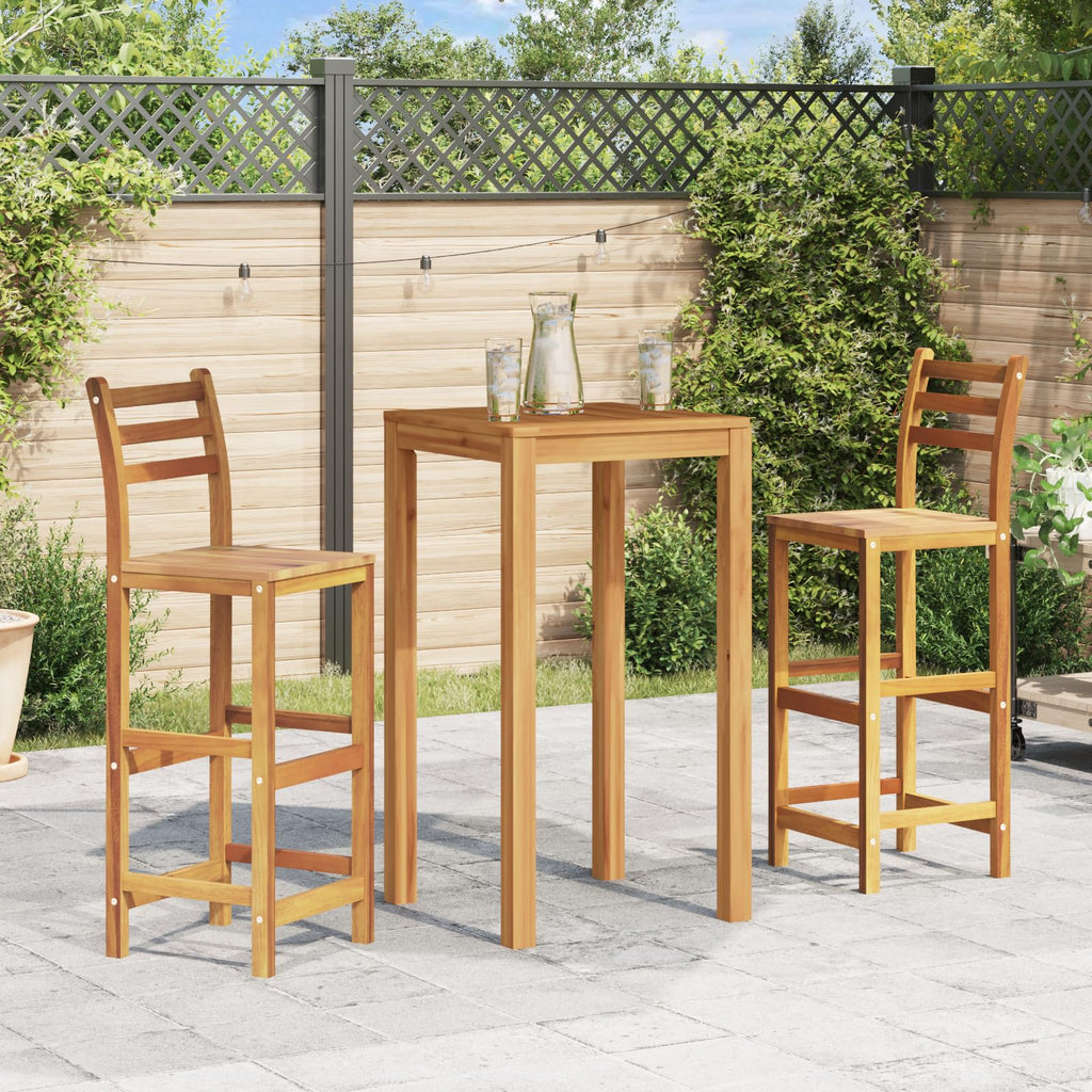 vidaXL Wooden Bar Stools with Backrest & Footrest Set of 2, Indoor/Outdoor Chairs for Dining Garden Patio, Solid Acacia Wood 14.2" x 16.5" x 43.3"H Brown