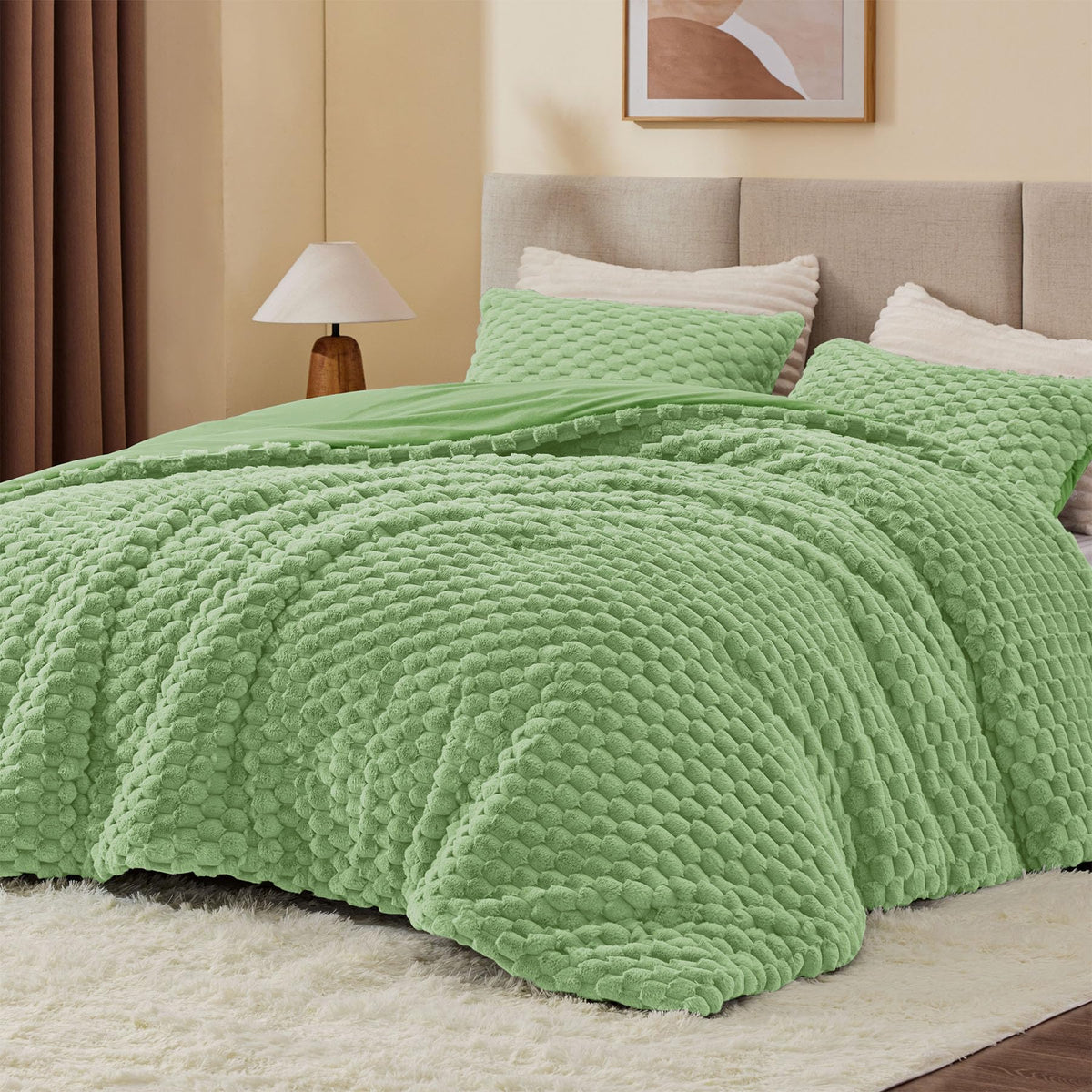 Bedelite Fluffy Twin Comforter Set - Grass Green Fleece Soft Comforter For Twin Size Bed, Luxury Warm Bedding Set For Winter, Fu