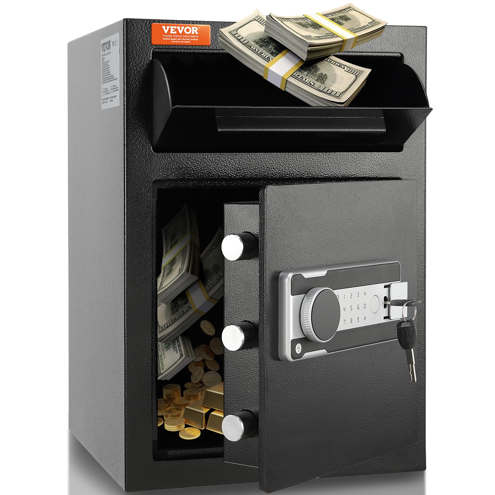 VEVOR 2.5 Cub Depository Safe, Deposit Safe with Drop Slot, Electronic Code Lock and 2 Emergency Keys, 20.27'' x 13.97'' x 13.97