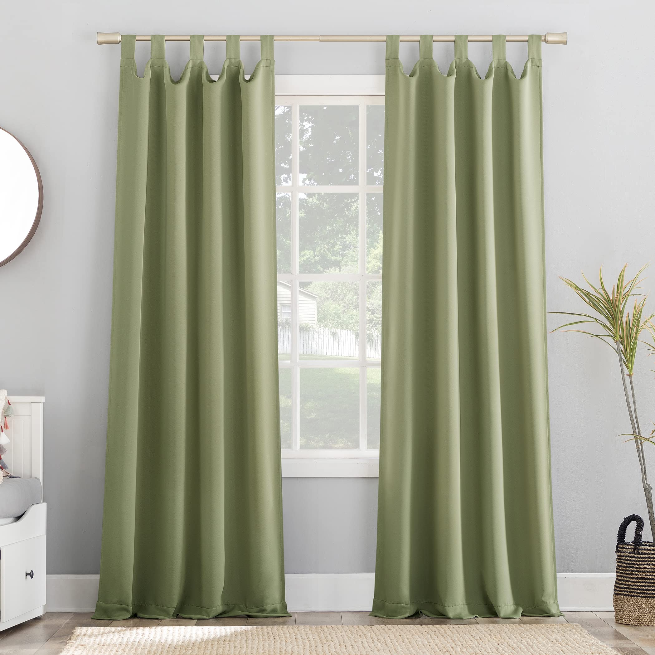Sun Zero Easton Energy Saving Blackout Tab Top Curtain Panel, 40 x 63, Sage Green