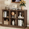 FATORRI 6 Cube Storage Bookcase, Rustic Wood Horizontal Bookshelf with Rounded Corners, Low Cube Organizer Shelf for Living Room
