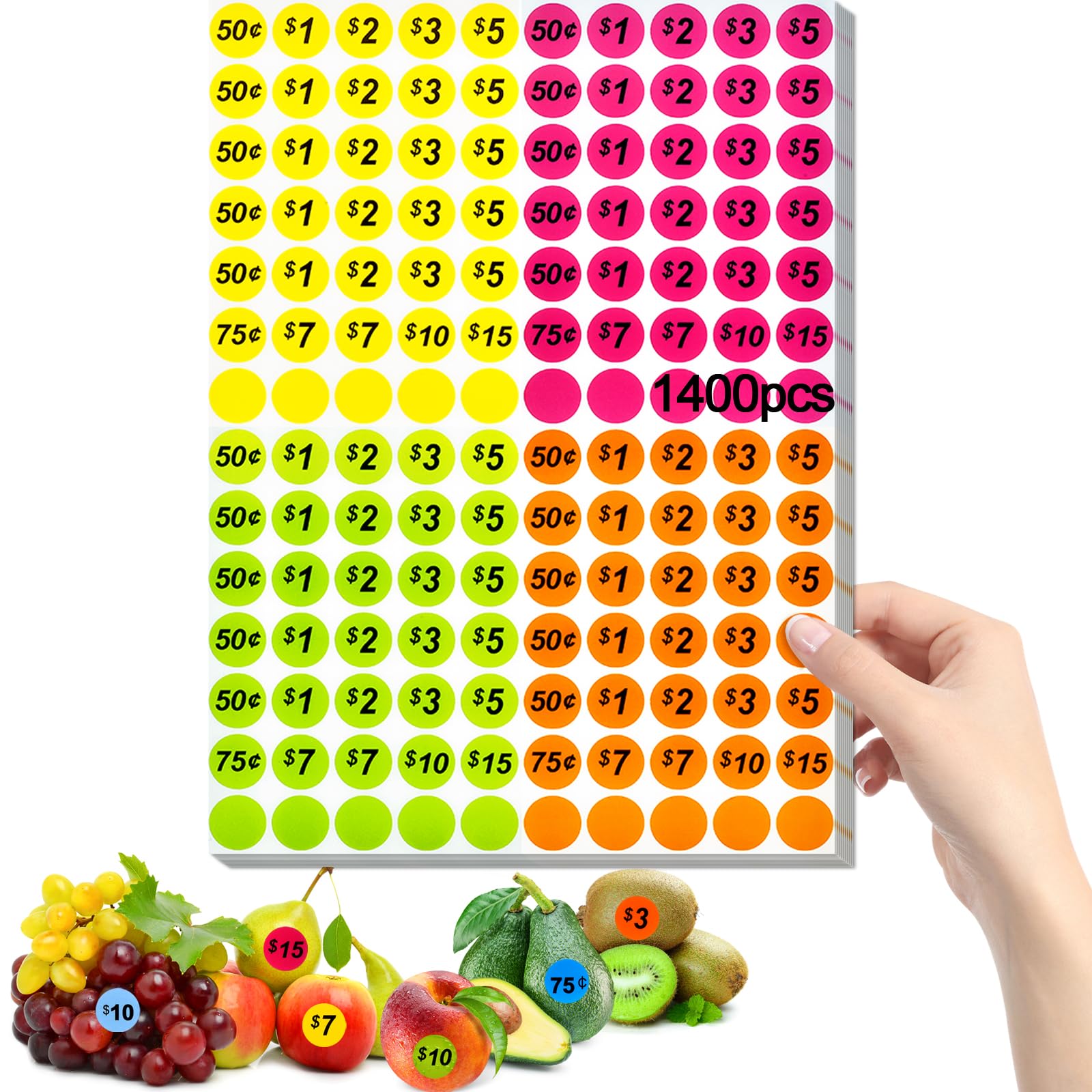 Garage Sale Price Stickers, 1400 Pcs Round Garage Sale Stickers, Price Stickers For Yard Sales, Flea Markets, County Fairs & Ret