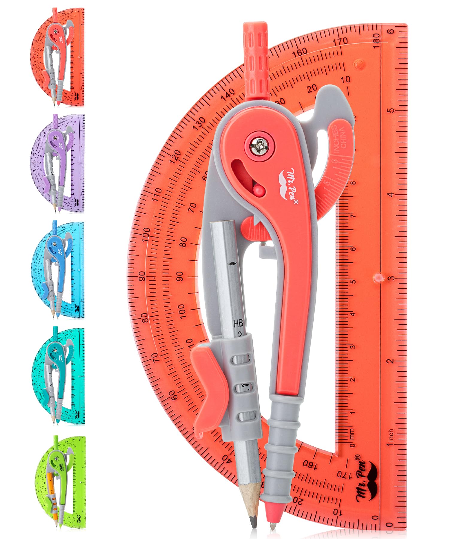 Mr. Pen- Compass And Protractor Set, Red, Compass Geometry Tool, Protractor And Compass Set, Compass Drawing Tool, Drawing Compa
