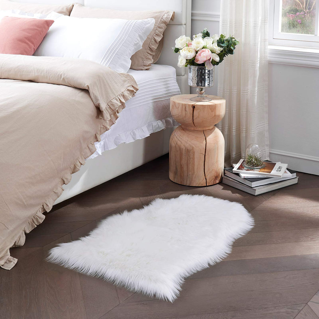 Faux Fur Rug Sofa Chairs Cover, White Small Rug For Bedroom, 2X3 Shaggy Furry Rug For Kids Room, Shag Fluffy Rug For Nursery Roo