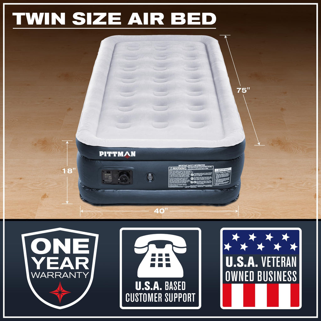 Pittman - Air Mattress Twin With Built In Pump - Black 18'' Double High Twin Air Mattress With Built In Pump That Inflates & Def