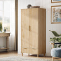 VINGLI Fluted Wardrobe Closet Armoire with Doors And Drawers, Wardrobe Cabinet with Hanging Rack, Bedroom Closet Wood, Oak Free 