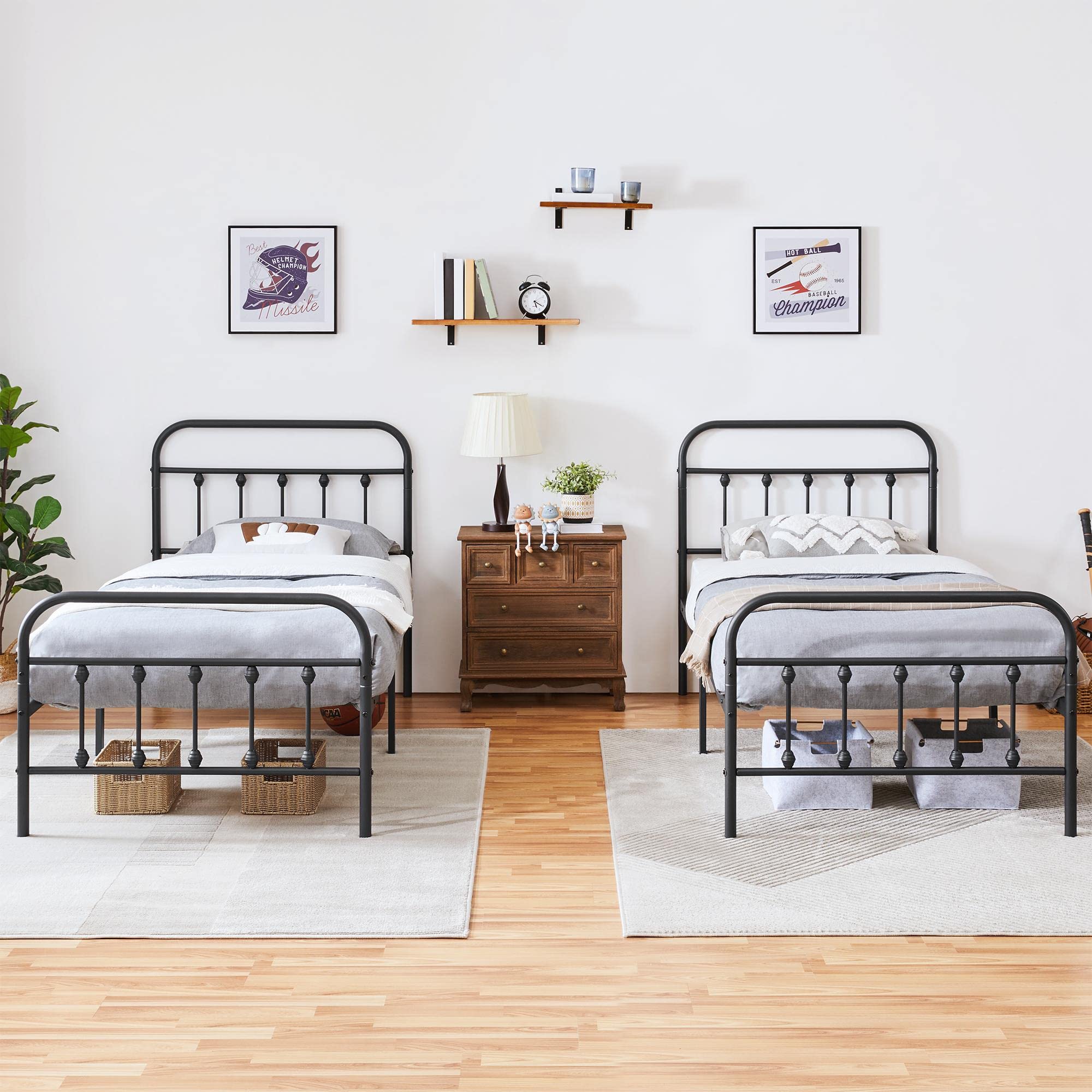 Yaheetech Classic Metal Platform Bed Frame Mattress Foundation With Victorian Style Iron-Art Headboard/Footboard/Under Bed Storage/No Box Spring Needed/Twin Size Black