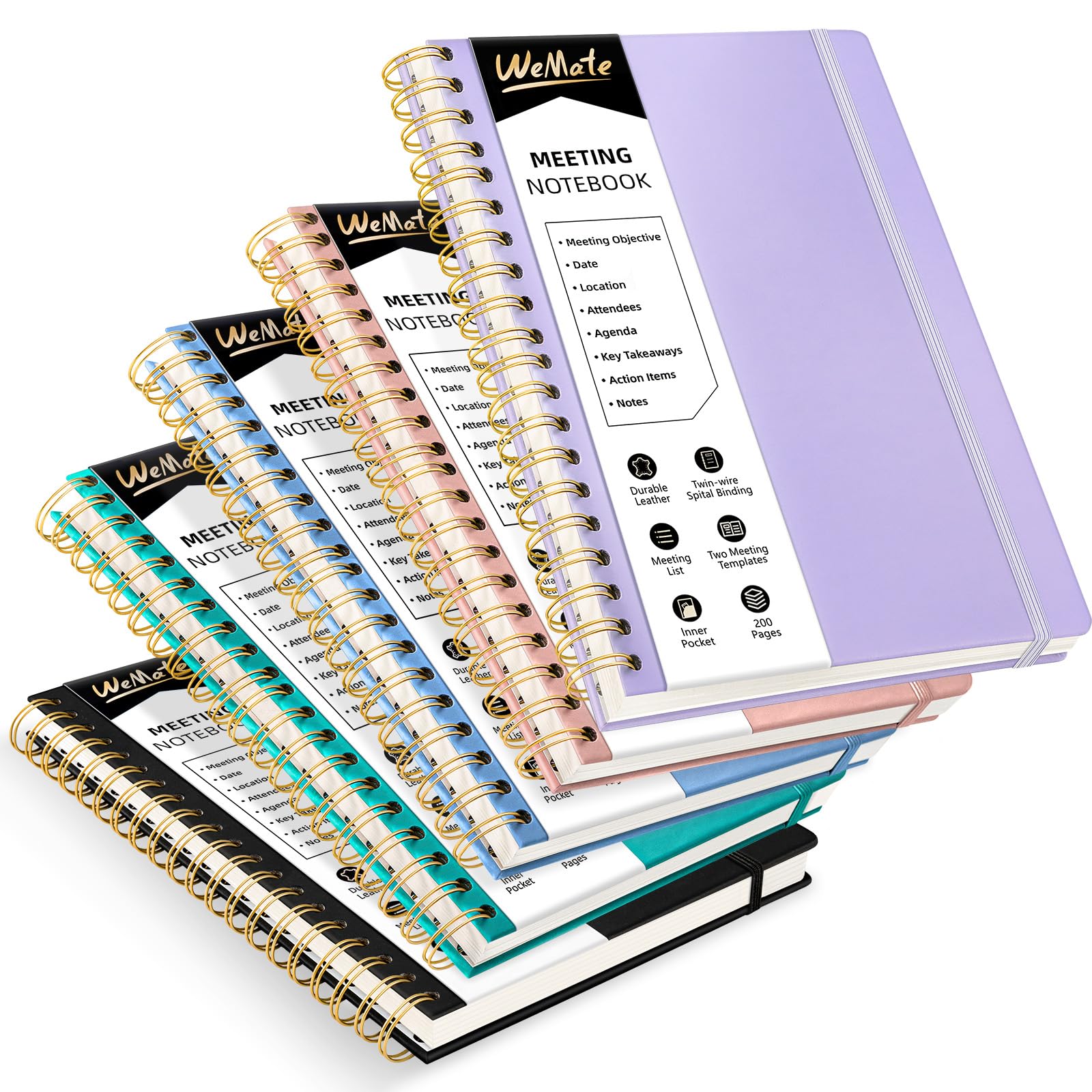 Wemate 5 Pack Meeting Notebooks For Work With Action Items 200 Pages (10'    7'), Office Supplies For Taking Note And Keeping