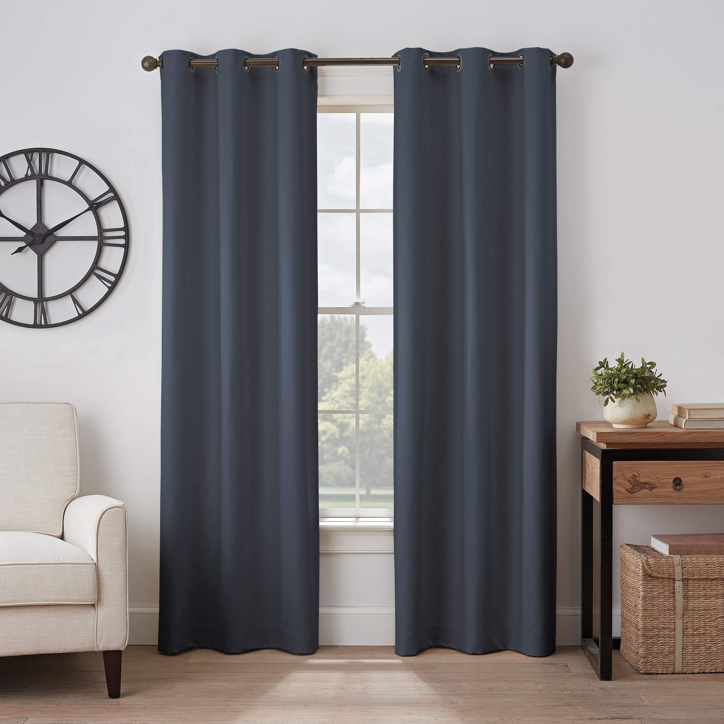Eclipse Gabriella Grommet Top Curtains for Bedroom, Single Panel, 40'' x 63'', Indigo