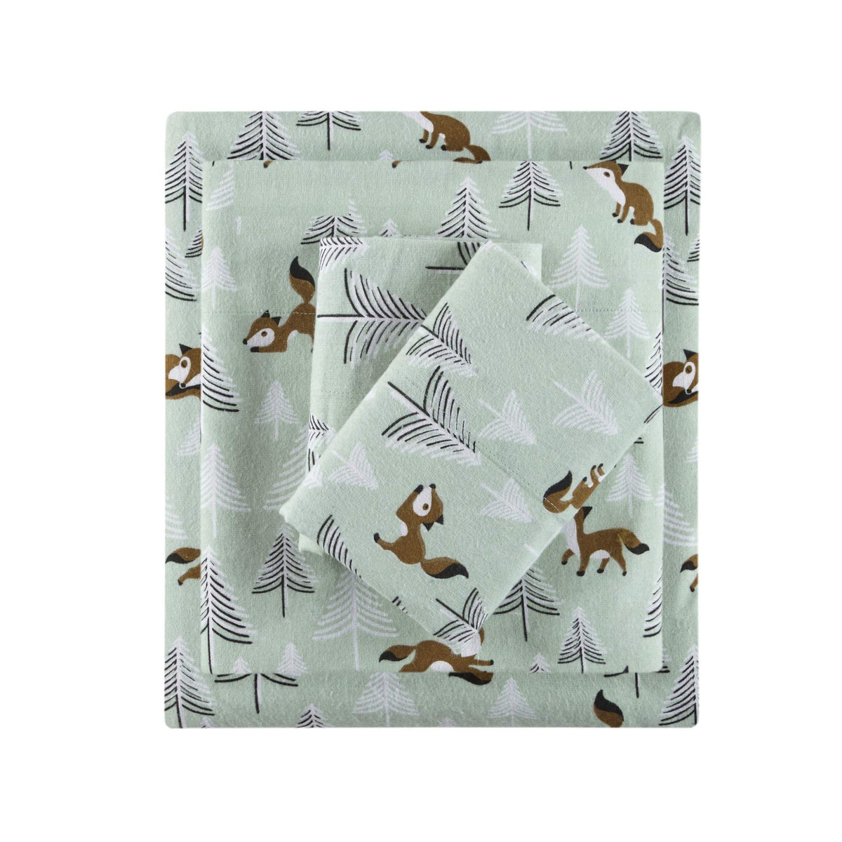Intelligent Design Cozy Soft 100% Cotton Flannel Print Animals Stars Cute Warm, Ultra Soft Cold Weather Sheet Set Bedding, Twin, Seafoam Foxes 3 Piece