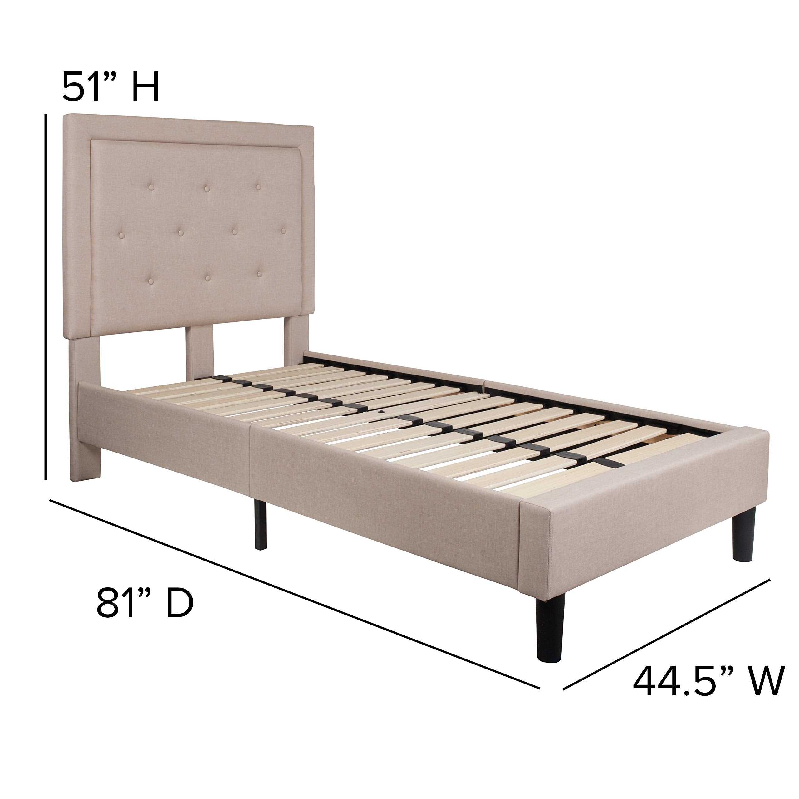 Flash Furniture Roxbury Twin Size Tufted Upholstered Platform Bed In Beige Fabric