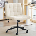 Furnimart Swivel Criss Cross Legged Chair With Wheels For Home Office, Wide Armless Desk Chair Height Adjustable Comfy Seat For Desk,Vanity, Bedroom, Faux Fur White