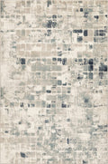 HomeRoots Beige/Blue Heat-Set Polypropelene 3’ x 5’ Beige Blue Abstract Tiles Distressed Area Rug