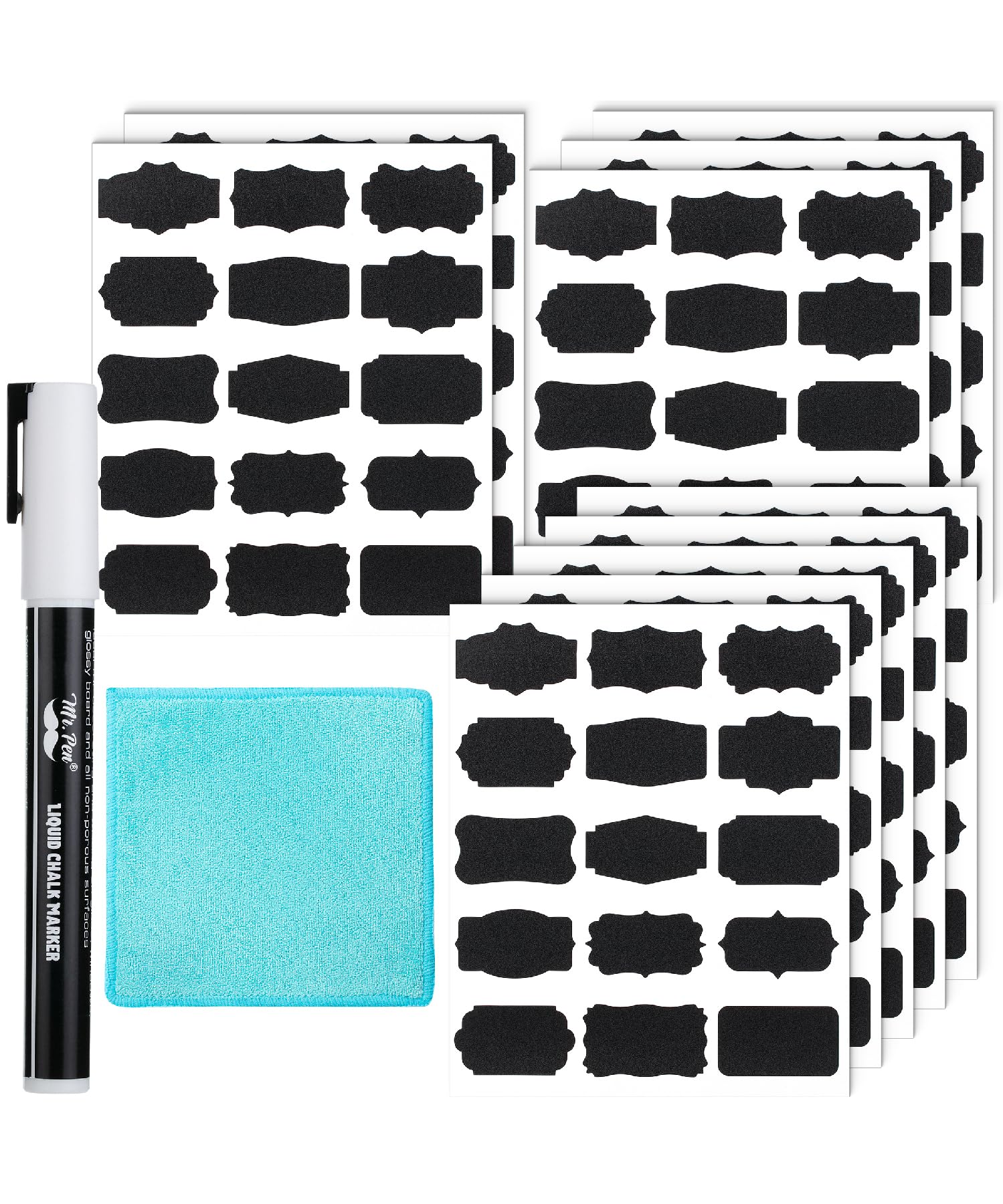 Mr. Pen- Chalkboard Labels, 150 Pcs, Assorted Shapes, 1 White Chalk Marker And Small Towel, Labels, Label Stickers, Labels For S