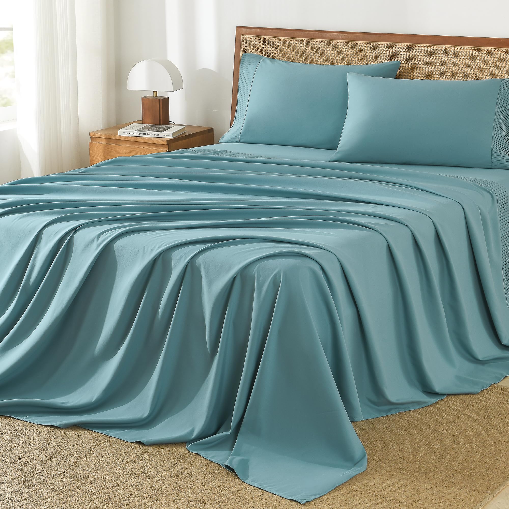 Andency Grayish Teal Sheets King Set 4 Pieces, Super Soft Sheets For King Size Bed, Microfiber King Sheet Set, Deep Pocket Up To 16', Hotel Luxury Breathable & Cooling Bedding Sheets & Pillowcases