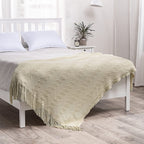 Miulee Knitted Beige Throw Blanket Soft Sofa Knit Blanket For Couch 50 X 60 Inches, Solid Cozy Lightweight Wave Pattern Decorative Blankets With Tassels For Women, Kids And Babys