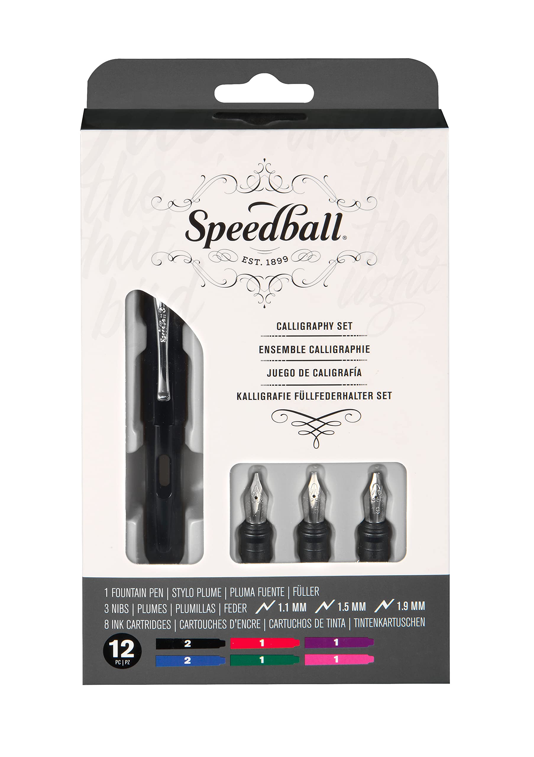 Speedball 002903 Calligraphy Fountain Pen Set - Pen Set - With 1 Pen, 3 Nibs, And 8 Assorted Ink Cartridges