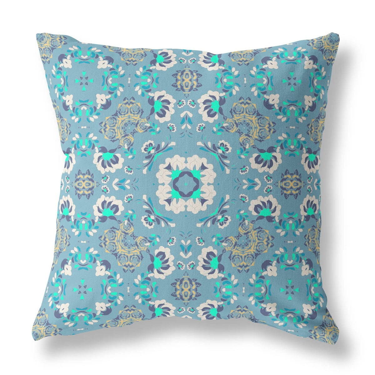 HomeRoots 26' X 26' Light Blue Broadcloth Floral Throw Pillow