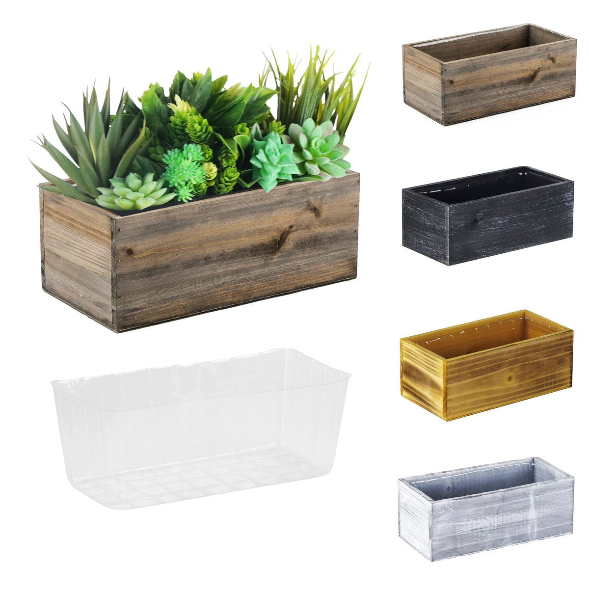 Cys Excel Natural Brown Wood Rectangle Planter Box With Removable Plastic Liner (H:4' Open:10'X5')  Multiple Color Choices Ru