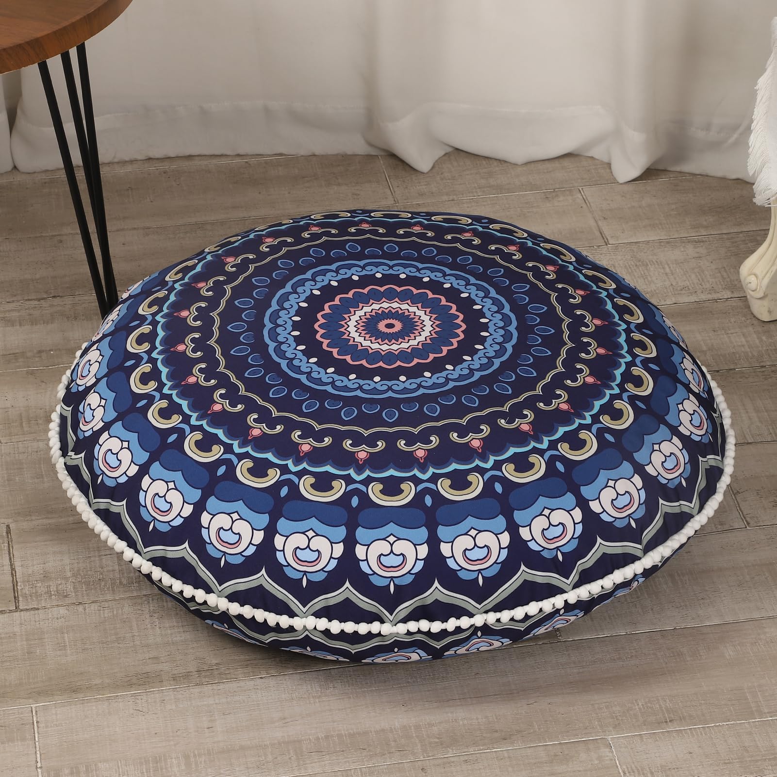 Lovmoc 32 Inches Meditation Floor Cushion For Adults, Round Large Thick Floor Pillow, Memory Foam Filling, Navy Blue
