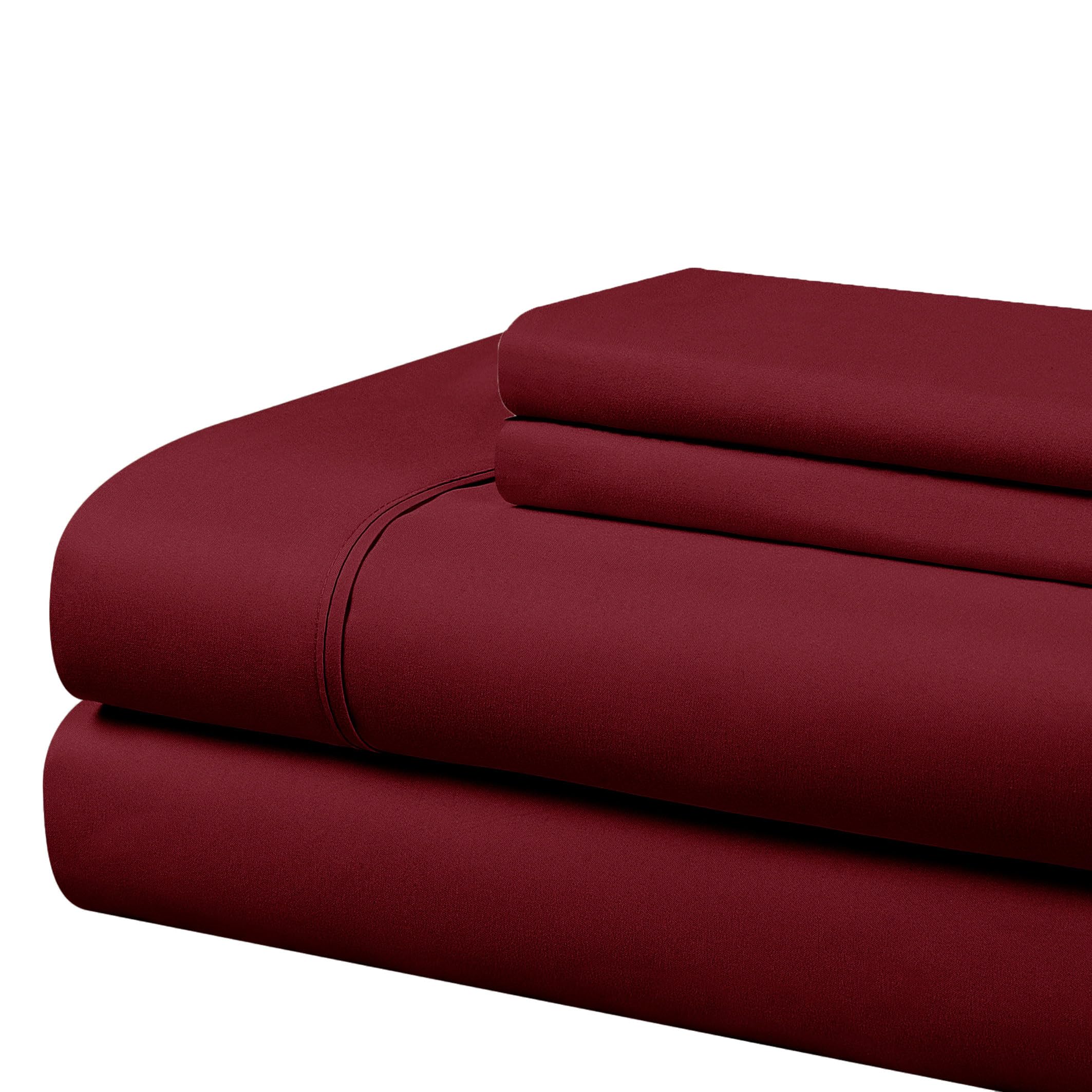 Cathay Home Essentials Ultra Soft Hypoallergenic Wrinkle Resistant Double Brushed Microfiber Bedding Sheet Set, Burgundy, California King