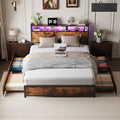 VINGLI Queen Bed Frame with 4 Storage Drawers and Headboard, Metal Platform Panel Bed with Charging Station and RGB LED Lights, 