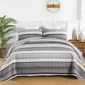 Djy Grey Striped Quilt Set King Size, Gray Stripe Boho Patchwork Bedspread Coverlet Set Soft Microfiber Bohemian Quilt Bedding S