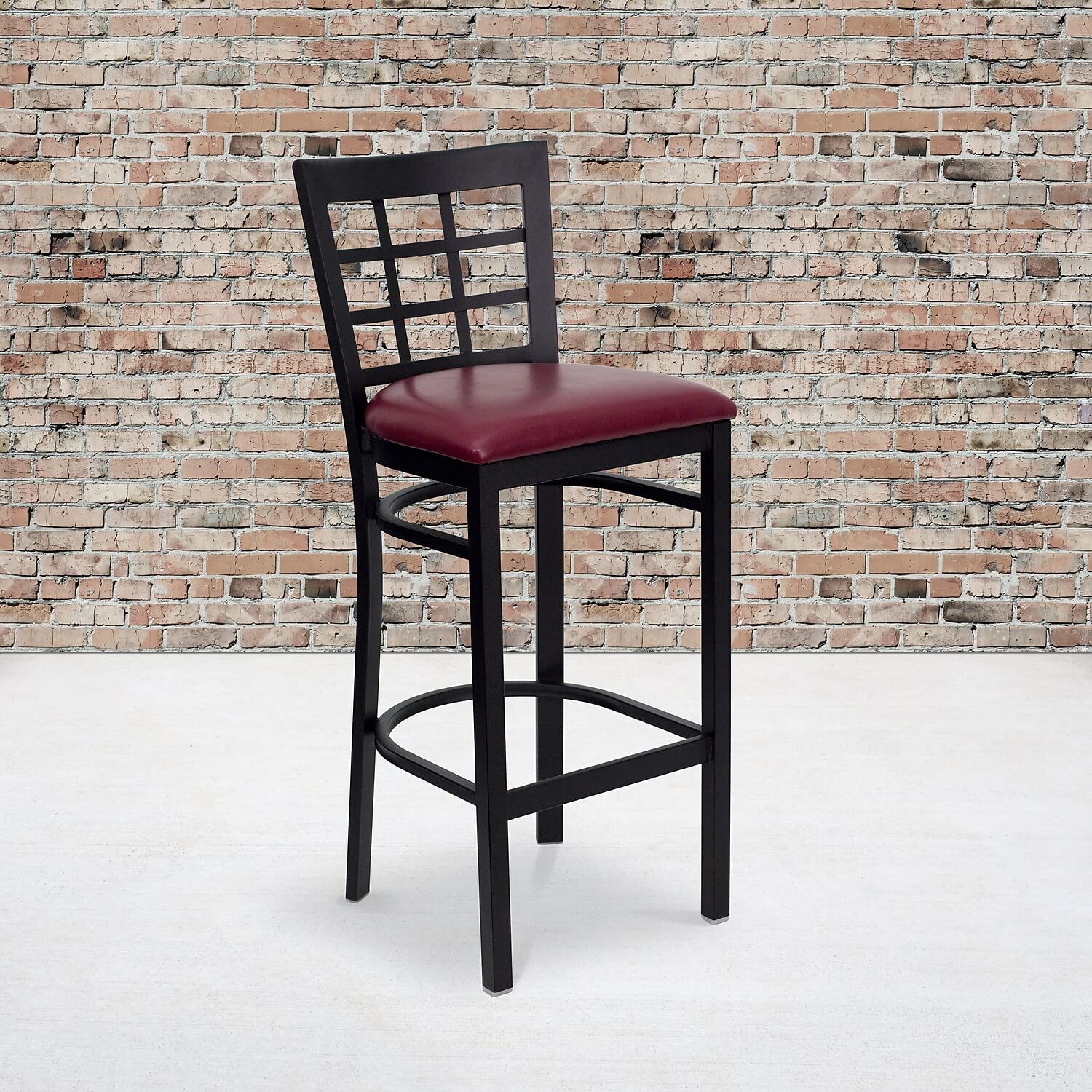 Flash Furniture Hercules Series Black Window Back Metal Restaurant Barstool - Burgundy Vinyl Seat