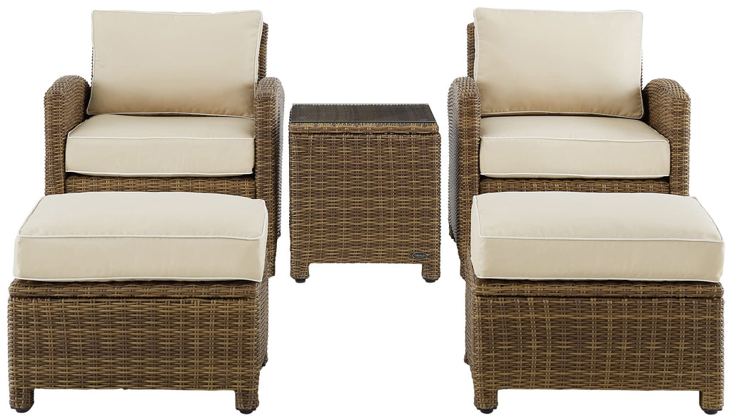 Crosley Furniture Bradenton 5-Piece Outdoor Chair Patio Furniture Set, Wicker Conversation Sets for Porch, Weathered Brown with Sand Cushions