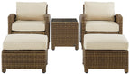 Crosley Furniture Bradenton 5-Piece Outdoor Chair Patio Furniture Set, Wicker Conversation Sets for Porch, Weathered Brown with Sand Cushions