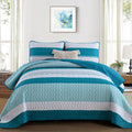 Dinjoy Teal Boho Quilt Set Queen,Blue Striped Bedspread Queen Size Lightweight Farmhouse Quilts 3 Piece Spring Bedding Sets Mico