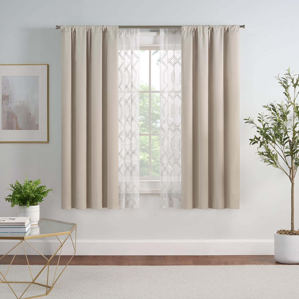 Eclipse Kensett Blackout Window Curtains with Cable Chain Embroidered Sheer Panels for Layering and Home Privacy, 37 Inches Wide