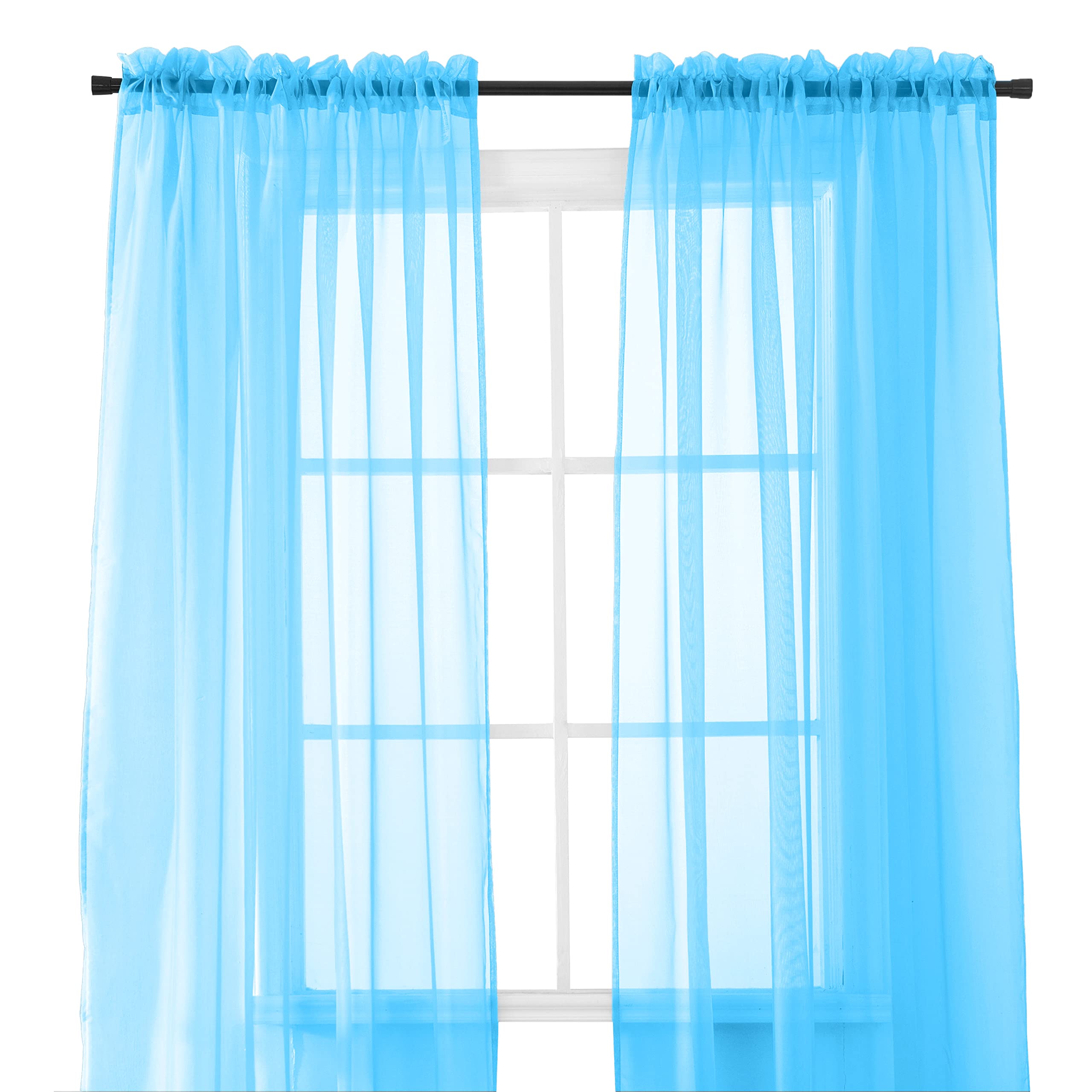 Elegant Comfort 2-Piece Sheer Panel with 2inch Rod Pocket - Window Curtains 40-inch Width X 84-inch Length, Turquoise